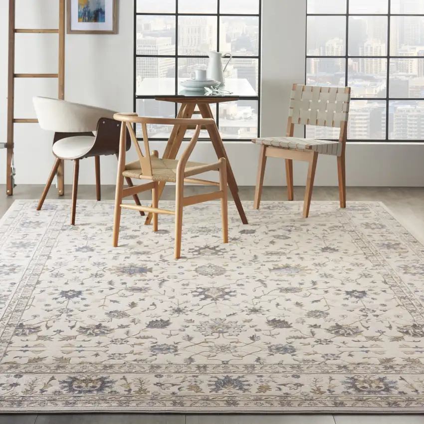 Ivory Blue And Tan Floral Non Skid Area Rug Photo 5