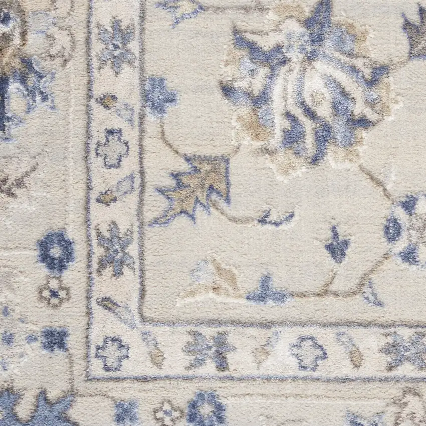 Ivory Blue And Tan Floral Non Skid Area Rug Photo 4