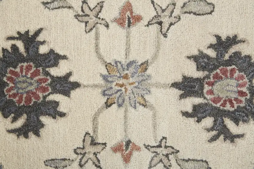 Ivory Blue And Tan Wool Floral Tufted Handmade Stain Resistant Area Rug Photo 4