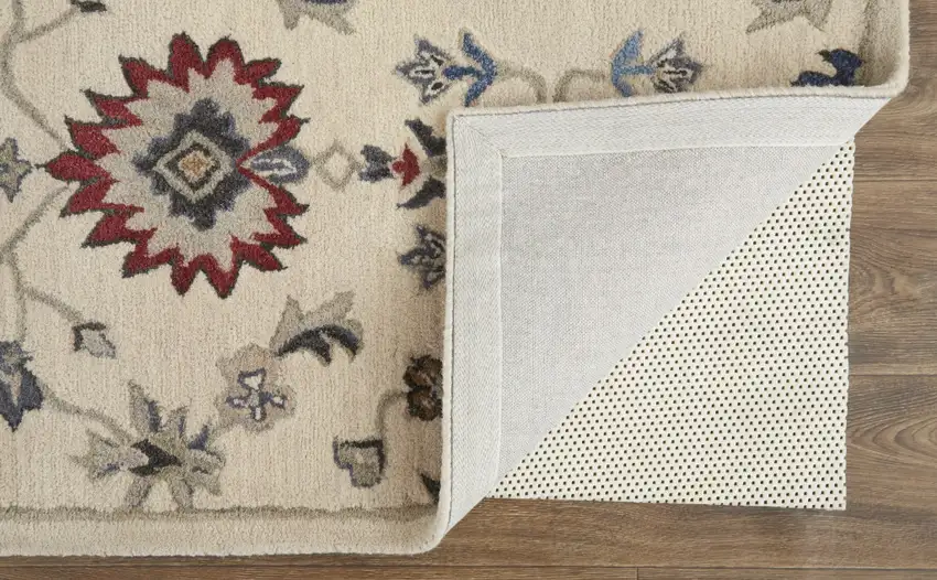Ivory Blue And Tan Wool Floral Tufted Handmade Stain Resistant Area Rug Photo 6
