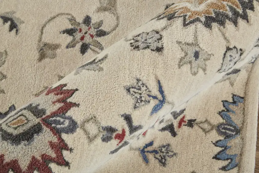 Ivory Blue And Tan Wool Floral Tufted Handmade Stain Resistant Area Rug Photo 7