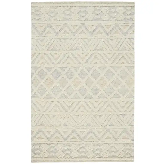 Ivory Blue And Tan Wool Geometric Tufted Handmade Stain Resistant Area Rug Photo 2