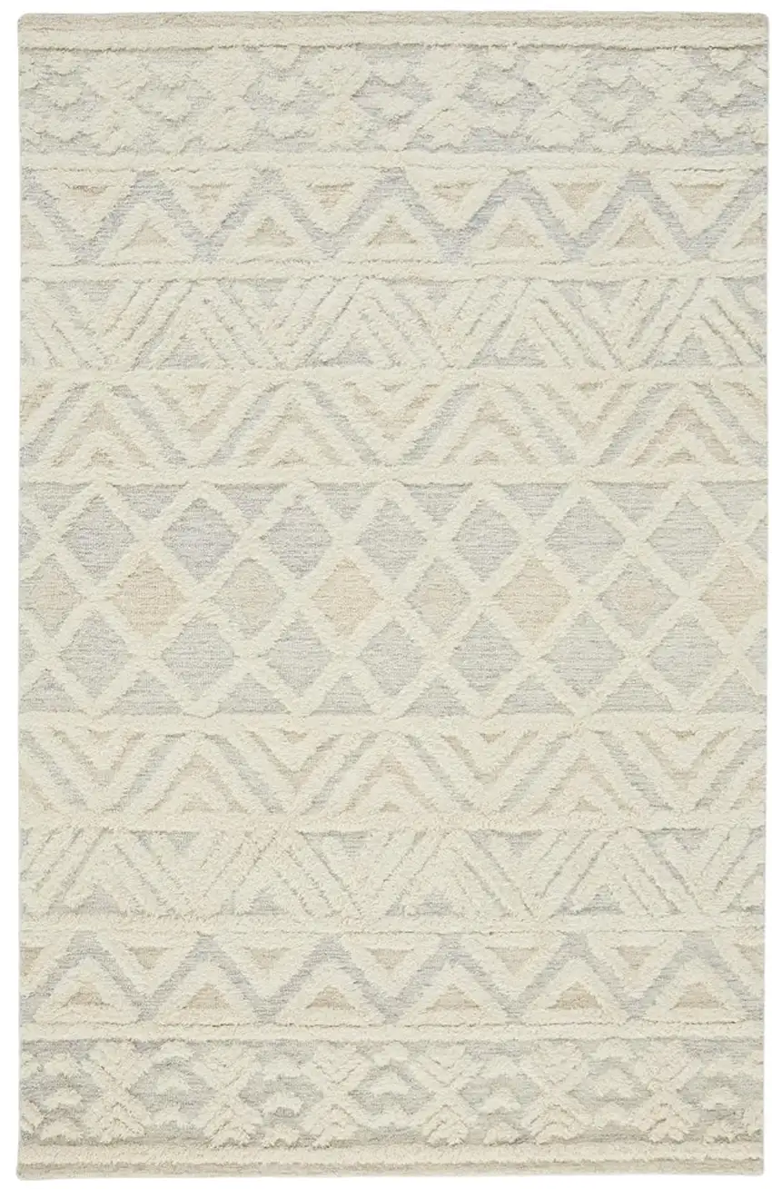 Ivory Blue And Tan Wool Geometric Tufted Handmade Stain Resistant Area Rug Photo 2