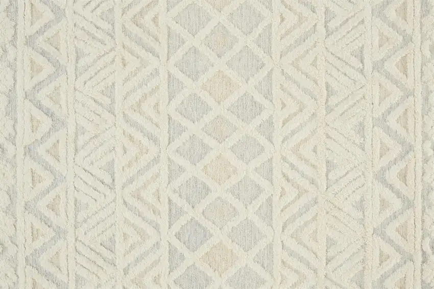 Ivory Blue And Tan Wool Geometric Tufted Handmade Stain Resistant Area Rug Photo 5