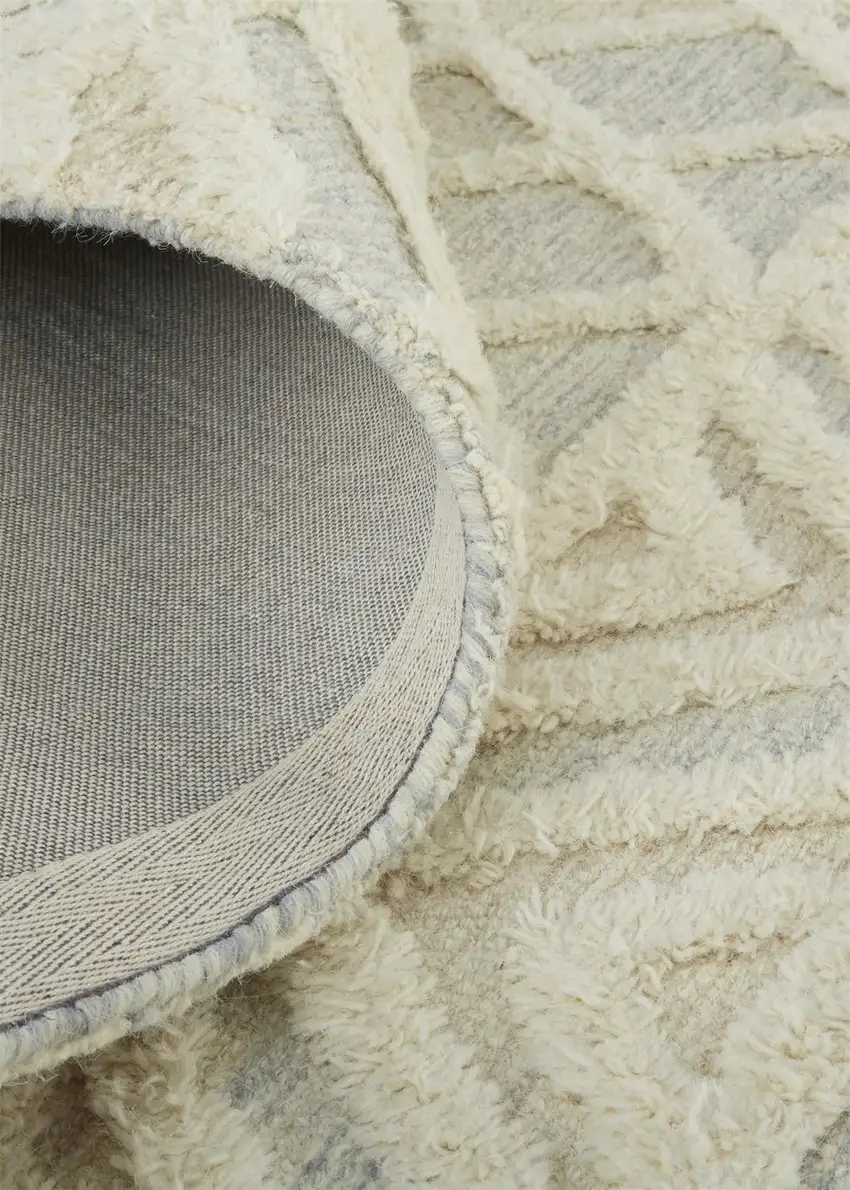 Ivory Blue And Tan Wool Geometric Tufted Handmade Stain Resistant Area Rug Photo 6