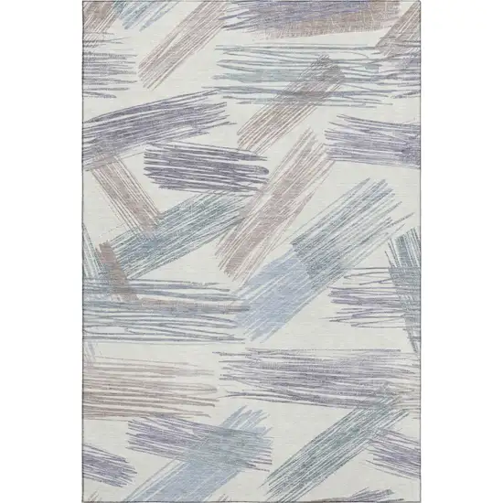 Ivory Blue And Taupe Striped Washable Area Rug With UV Protection Photo 4