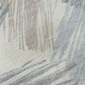 Photo of Ivory Blue And Taupe Striped Washable Area Rug With UV Protection