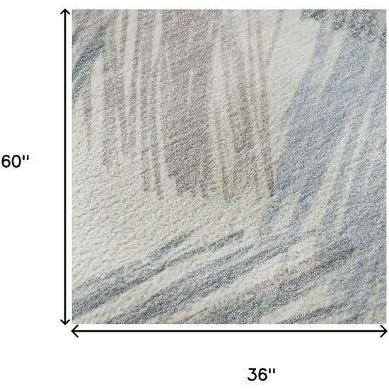 Ivory Blue And Taupe Striped Washable Area Rug With UV Protection Photo 8