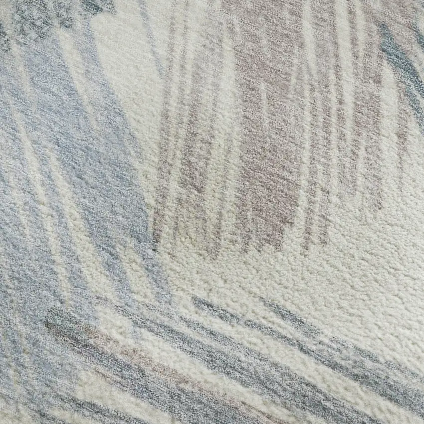 Ivory Blue And Taupe Striped Washable Area Rug With UV Protection Photo 2