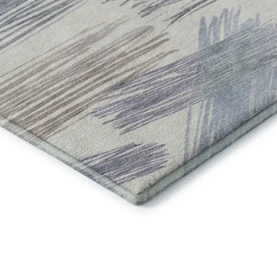 Ivory Blue And Taupe Striped Washable Area Rug With UV Protection Photo 7