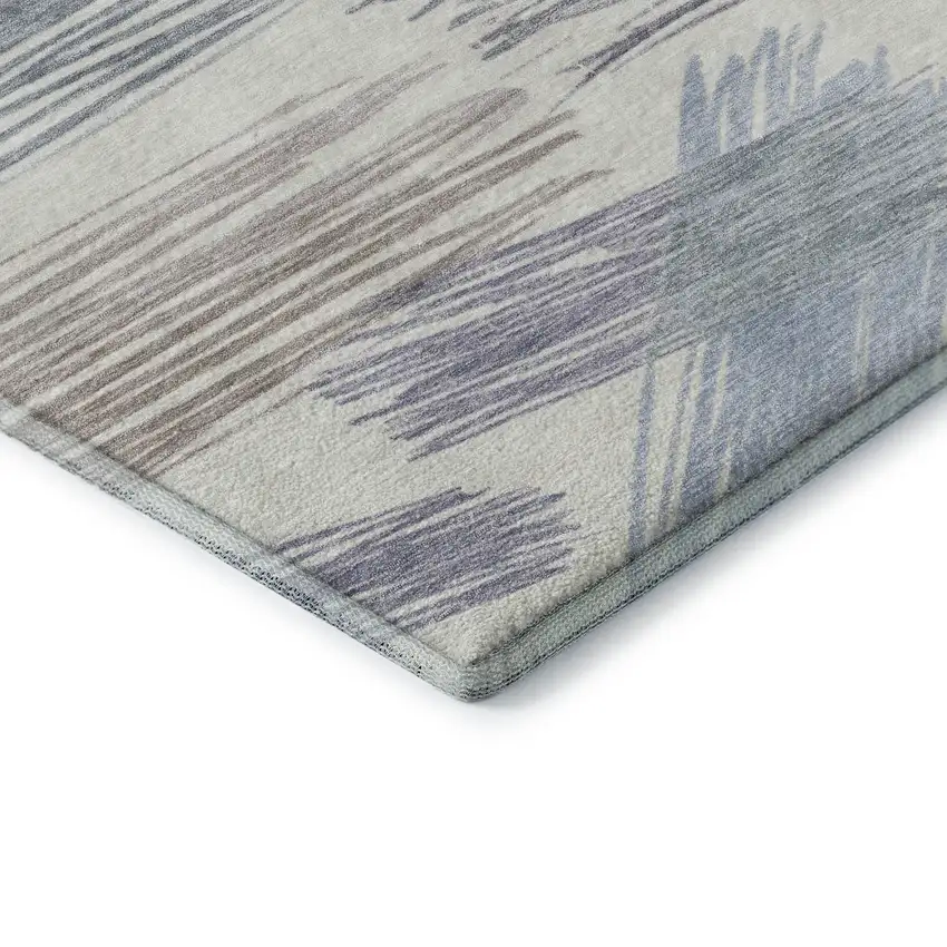 Ivory Blue And Taupe Striped Washable Area Rug With UV Protection Photo 7