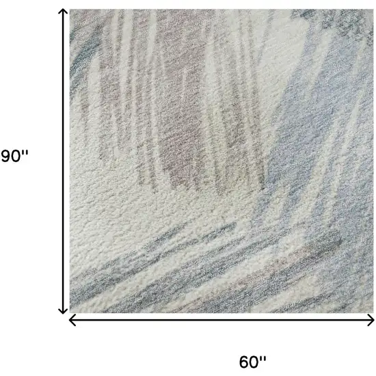 Ivory Blue And Taupe Striped Washable Area Rug With UV Protection Photo 9