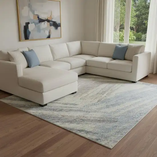 Ivory Blue And Taupe Striped Washable Area Rug With UV Protection Photo 2