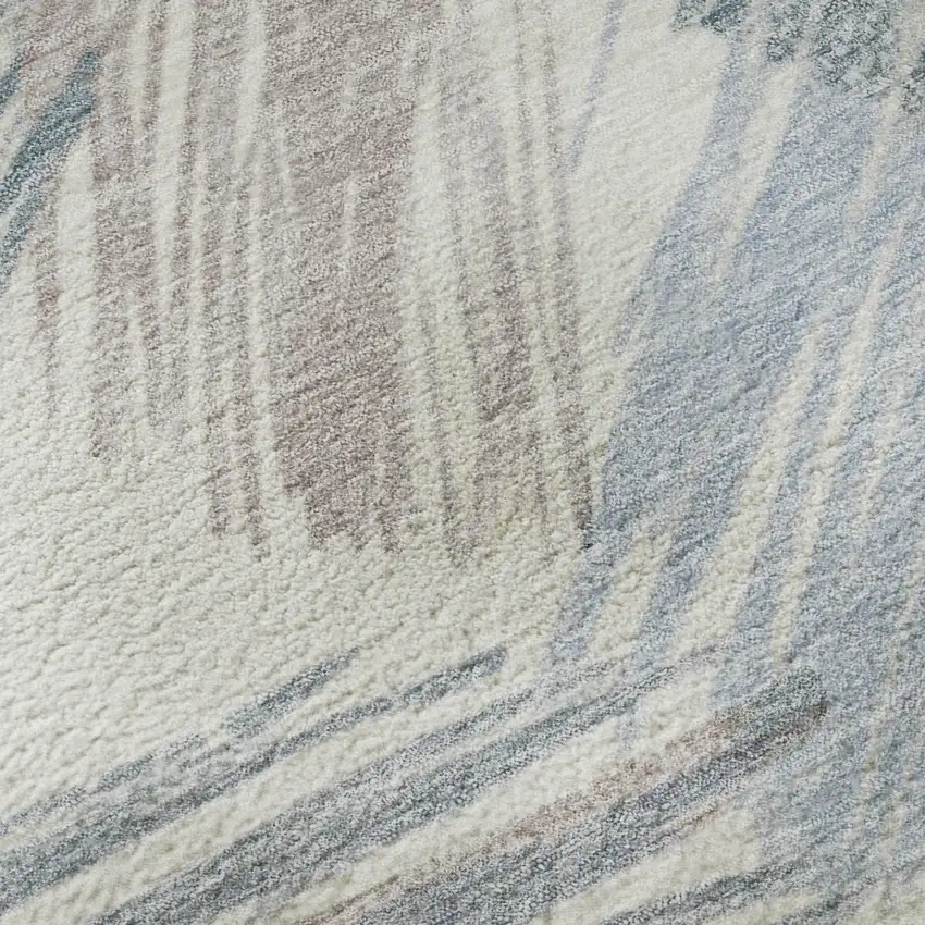 Ivory Blue And Taupe Striped Washable Area Rug With UV Protection Photo 1