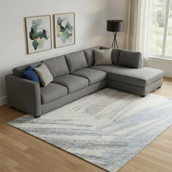 Ivory Blue And Taupe Striped Washable Area Rug With UV Protection Photo 2