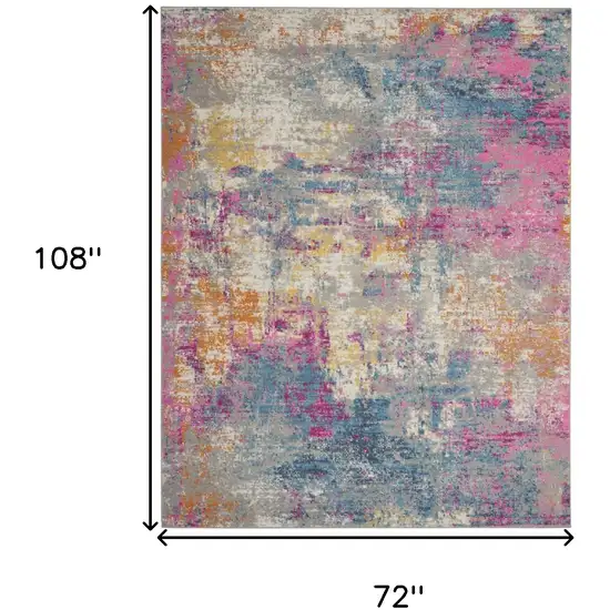 Ivory Blue And Yellow Abstract Area Rug Photo 3