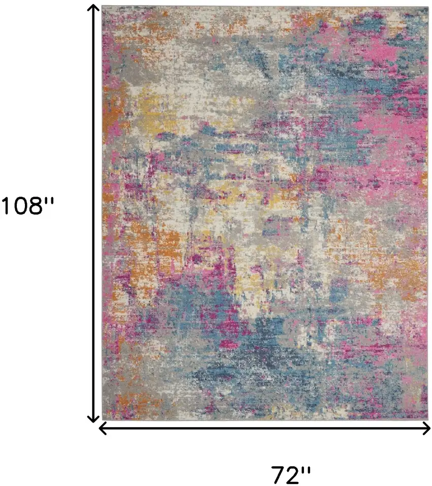 Ivory Blue And Yellow Abstract Area Rug Photo 3