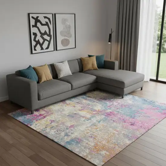 Ivory Blue And Yellow Abstract Area Rug Photo 1