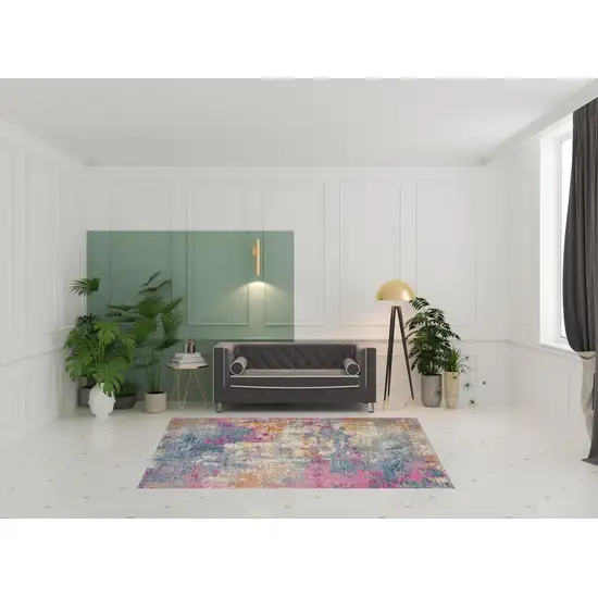 Ivory Blue And Yellow Abstract Area Rug Photo 1