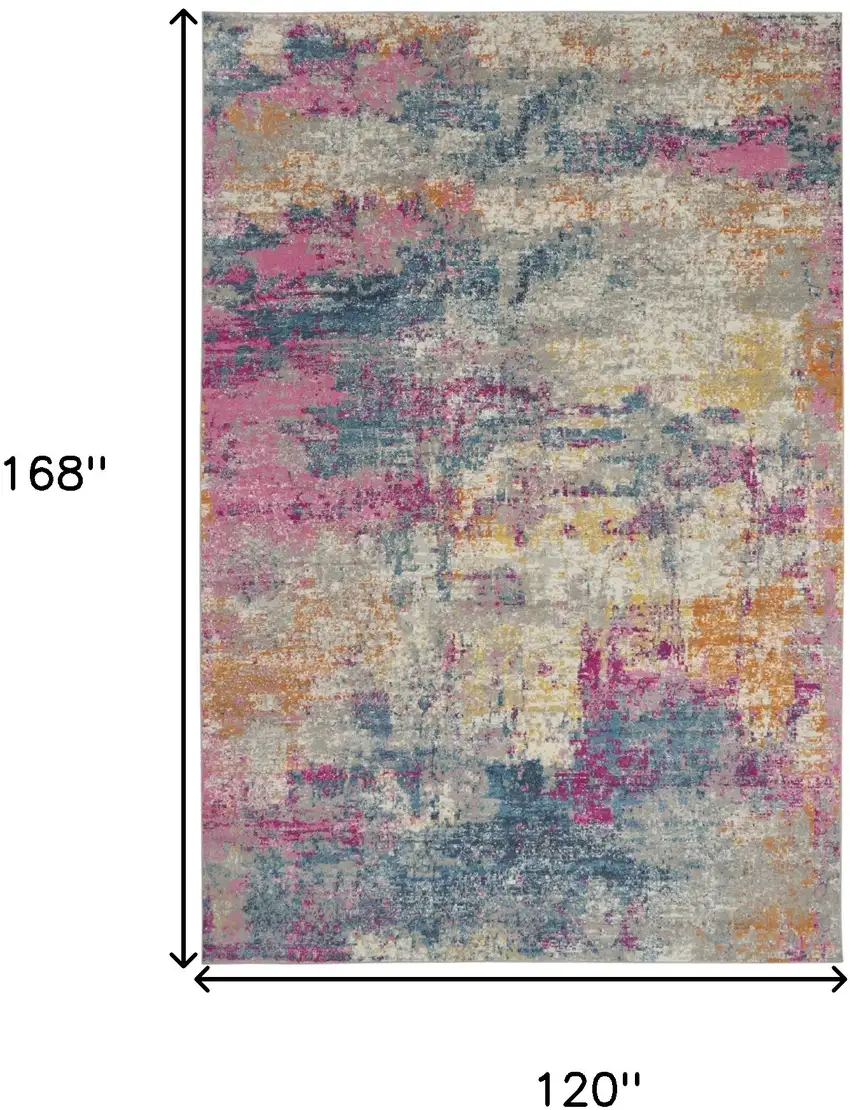 Ivory Blue And Yellow Abstract Area Rug Photo 3