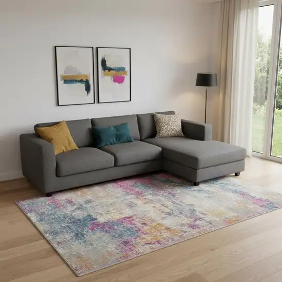 Ivory Blue And Yellow Abstract Area Rug Photo 1