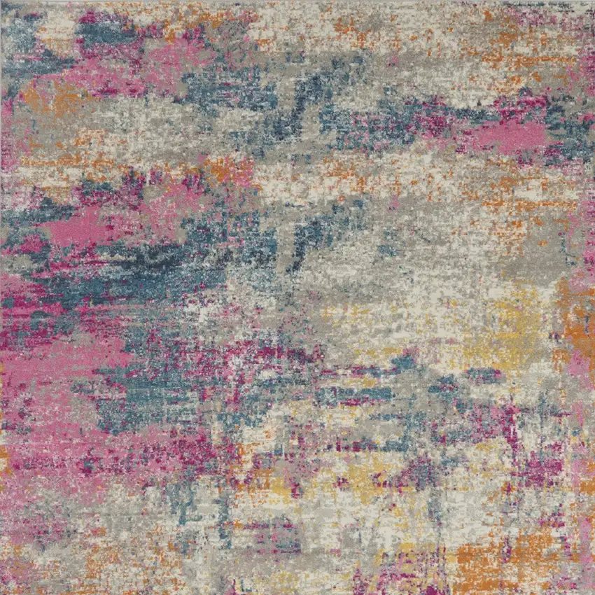 Ivory Blue And Yellow Abstract Area Rug Photo 8