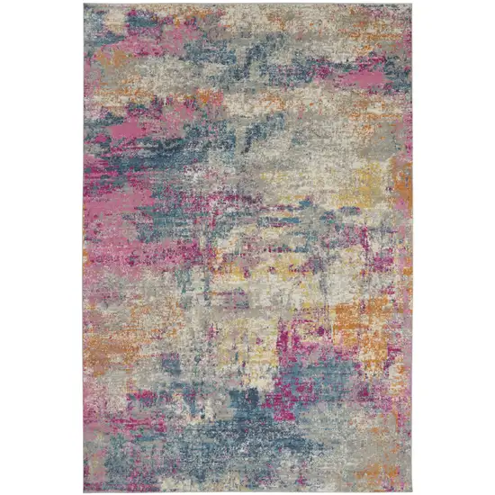 Ivory Blue And Yellow Abstract Area Rug Photo 6