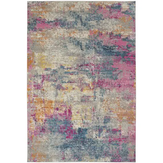 Ivory Blue And Yellow Abstract Area Rug Photo 6