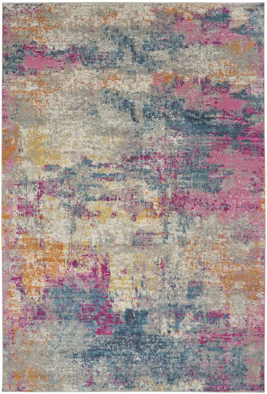 Ivory Blue And Yellow Abstract Area Rug Photo 6