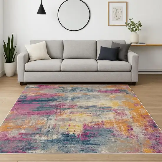 Ivory Blue And Yellow Abstract Area Rug Photo 1