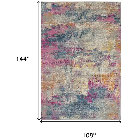 Ivory Blue And Yellow Abstract Area Rug Photo 3