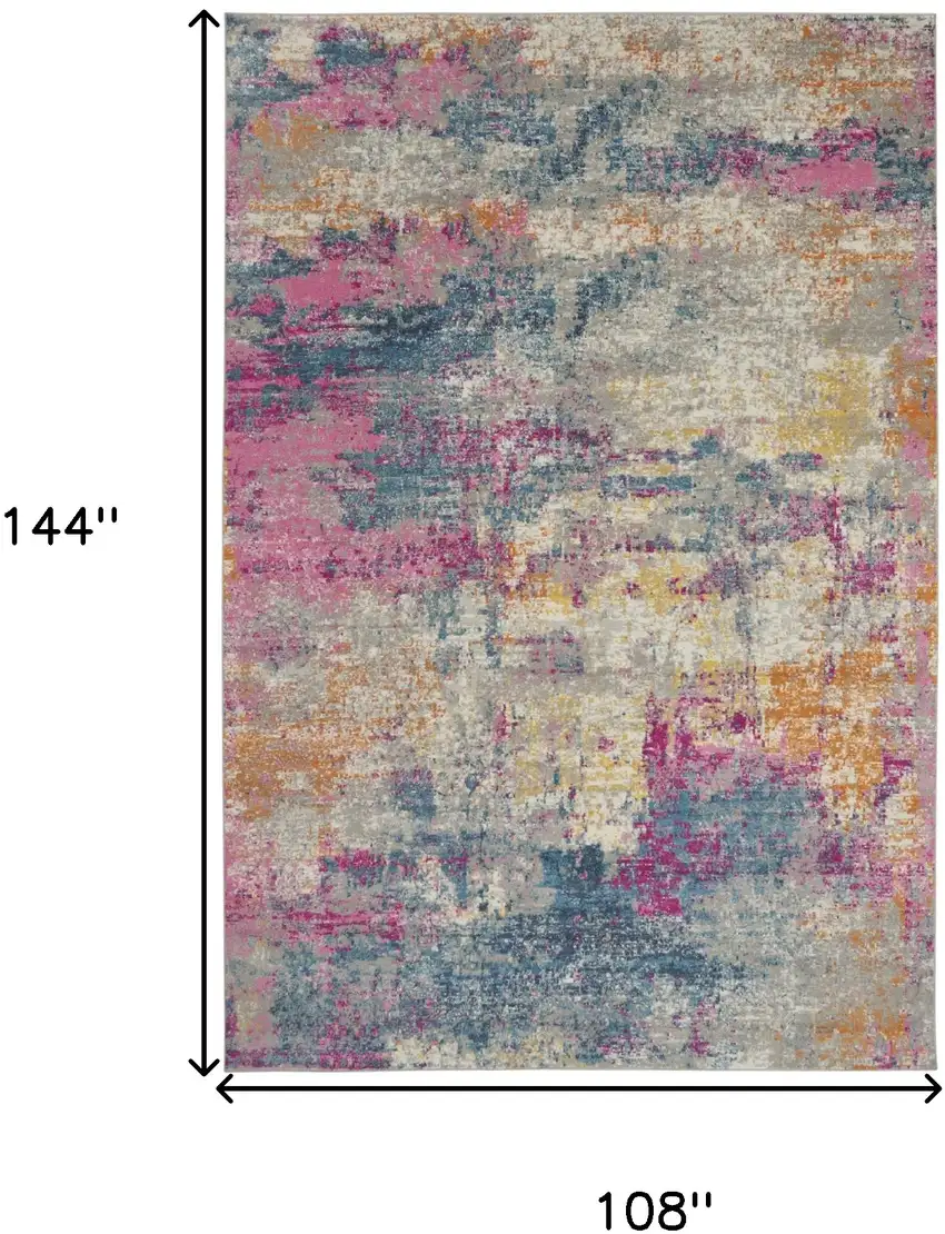 Ivory Blue And Yellow Abstract Area Rug Photo 3