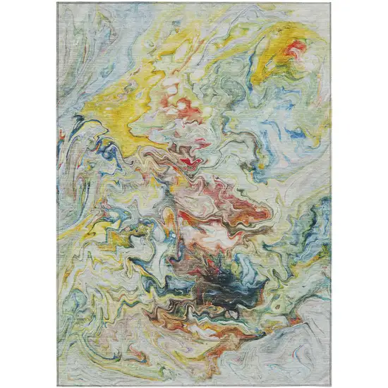 Ivory Blue And Yellow Abstract Washable Indoor Outdoor Area Rug Photo 2