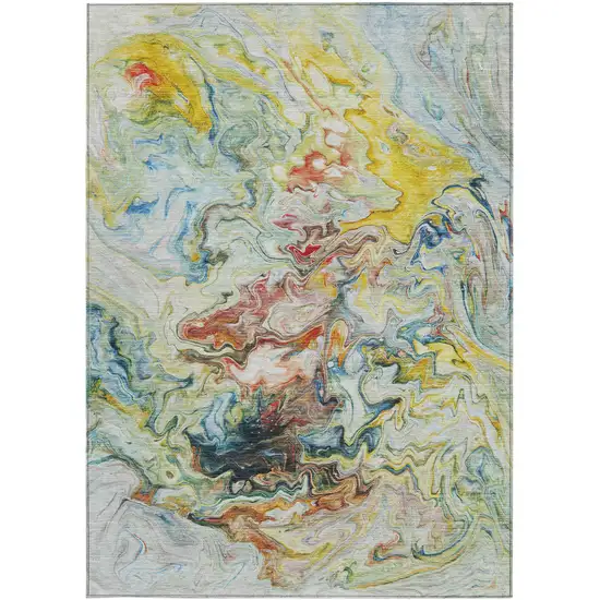 Ivory Blue And Yellow Abstract Washable Indoor Outdoor Area Rug Photo 7