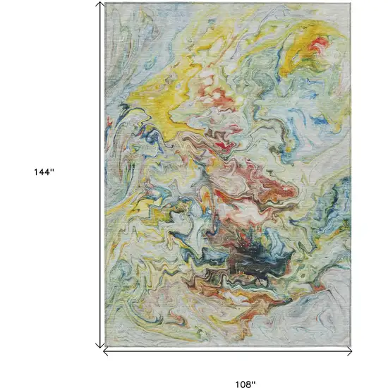 Ivory Blue And Yellow Abstract Washable Indoor Outdoor Area Rug Photo 3