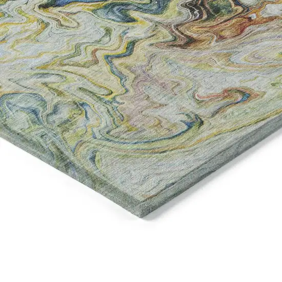 Ivory Blue And Yellow Abstract Washable Indoor Outdoor Area Rug Photo 5