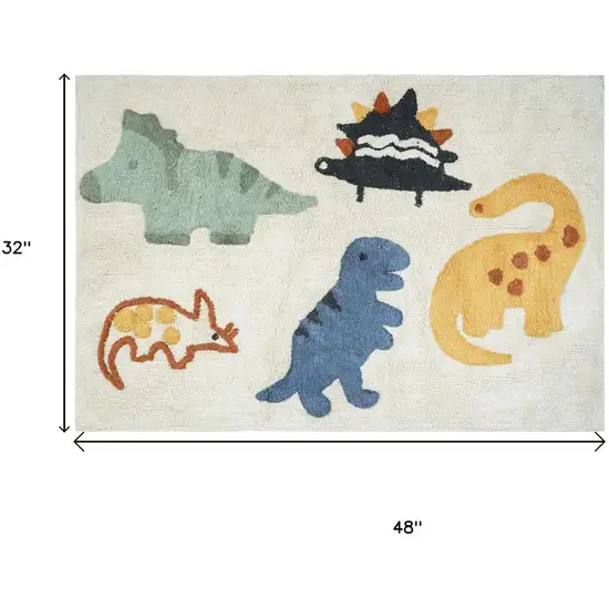Ivory Blue And Yellow Dinosaurs Youthful Washable Area Rug Photo 5