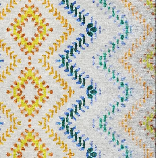 Ivory Blue And Yellow Geometric Washable Area Rug With UV Protection Photo 3