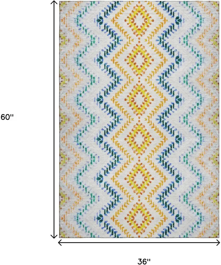 Ivory Blue And Yellow Geometric Washable Area Rug With UV Protection Photo 3