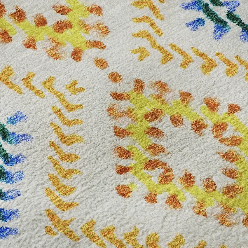 Ivory Blue And Yellow Geometric Washable Area Rug With UV Protection Photo 9