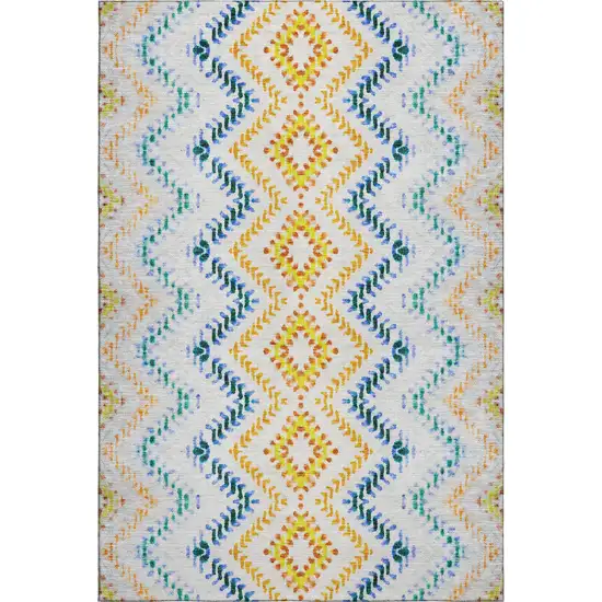 Ivory Blue And Yellow Geometric Washable Area Rug With UV Protection Photo 1