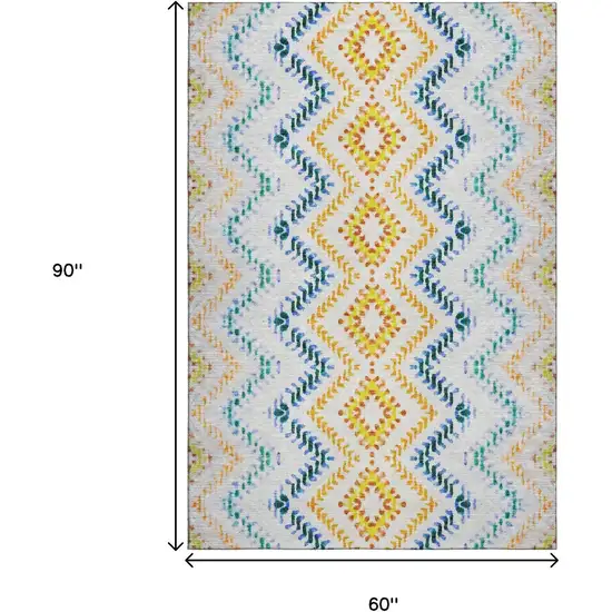 Ivory Blue And Yellow Geometric Washable Area Rug With UV Protection Photo 3