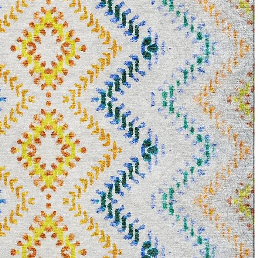 Ivory Blue And Yellow Geometric Washable Area Rug With UV Protection Photo 3