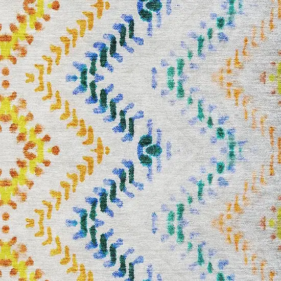 Ivory Blue And Yellow Geometric Washable Area Rug With UV Protection Photo 2