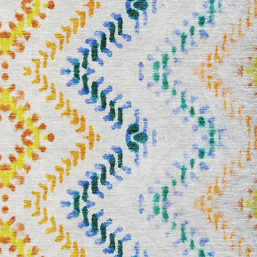 Ivory Blue And Yellow Geometric Washable Area Rug With UV Protection Photo 2