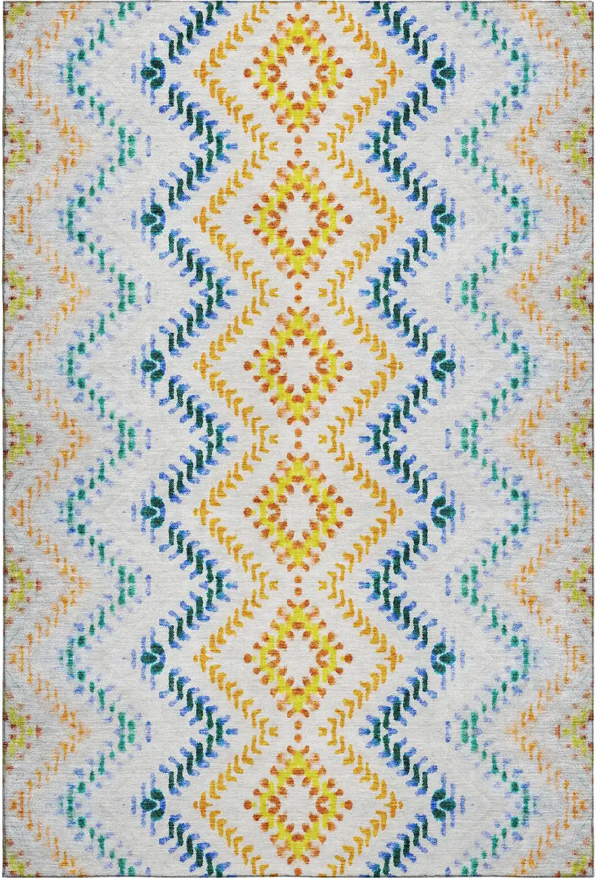 Ivory Blue And Yellow Geometric Washable Area Rug With UV Protection Photo 1