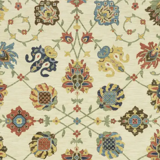 Ivory Blue And Yellow Oriental Area Rug With Fringe Photo 7