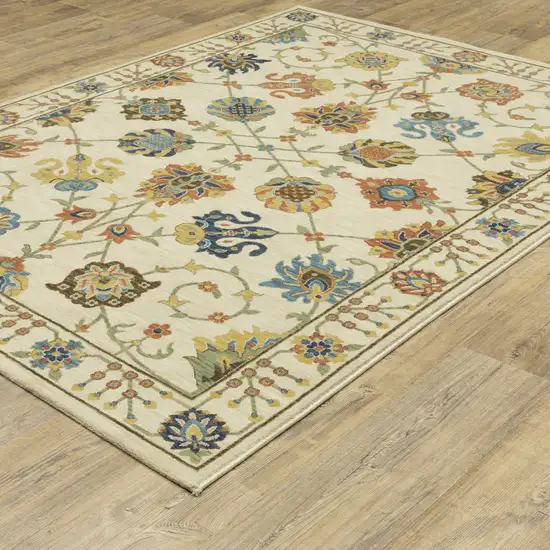 Ivory Blue And Yellow Oriental Area Rug With Fringe Photo 9