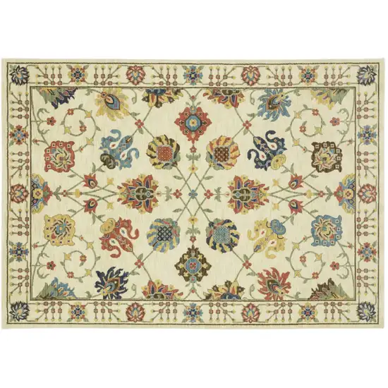 Ivory Blue And Yellow Oriental Area Rug With Fringe Photo 2