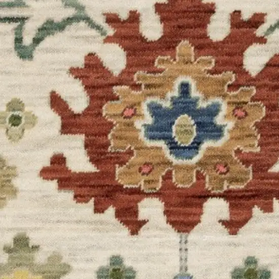 Ivory Blue And Yellow Oriental Area Rug With Fringe Photo 7
